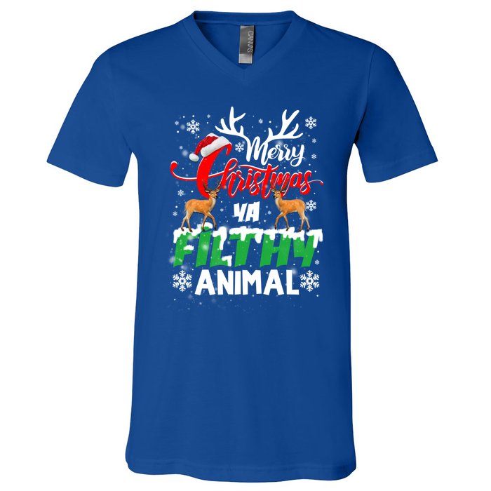 Funny Alone At Home Movies Merry Christmas You Filty Animal Gift V-Neck T-Shirt