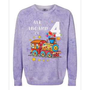 Funny All Aboard Im 4 Train Birthday Colorblast Crewneck Sweatshirt