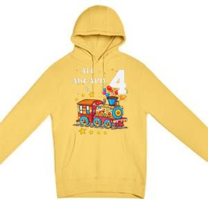 Funny All Aboard Im 4 Train Birthday Premium Pullover Hoodie