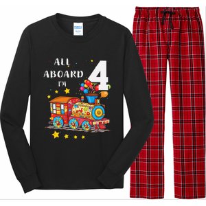 Funny All Aboard Im 4 Train Birthday Long Sleeve Pajama Set