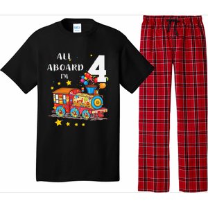 Funny All Aboard Im 4 Train Birthday Pajama Set