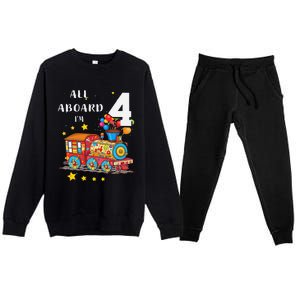 Funny All Aboard Im 4 Train Birthday Premium Crewneck Sweatsuit Set