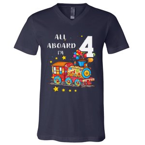 Funny All Aboard Im 4 Train Birthday V-Neck T-Shirt