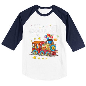 Funny All Aboard Im 4 Train Birthday Baseball Sleeve Shirt