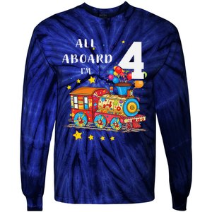 Funny All Aboard Im 4 Train Birthday Tie-Dye Long Sleeve Shirt