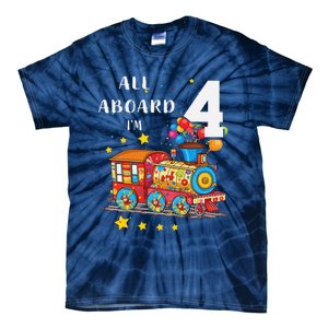 Funny All Aboard Im 4 Train Birthday Tie-Dye T-Shirt