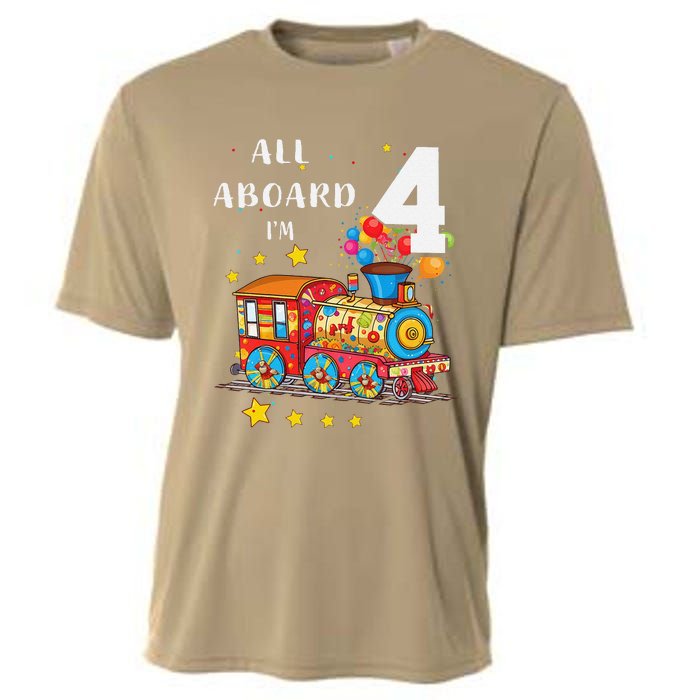 Funny All Aboard Im 4 Train Birthday Cooling Performance Crew T-Shirt