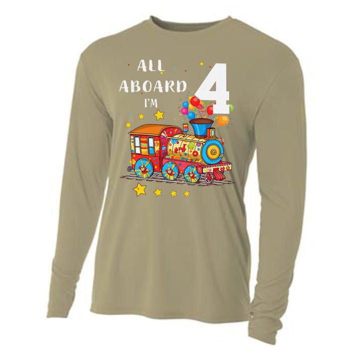 Funny All Aboard Im 4 Train Birthday Cooling Performance Long Sleeve Crew