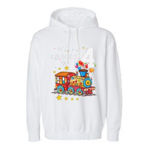 Funny All Aboard Im 4 Train Birthday Garment-Dyed Fleece Hoodie