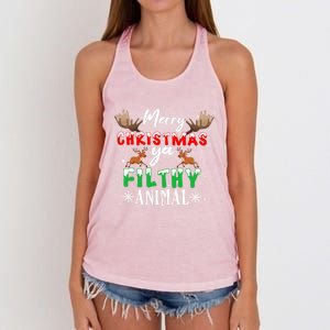 Funny Alone At Home Movies Merry Christmas You Filty Animal Great Gift Women's Knotted Racerback Tank