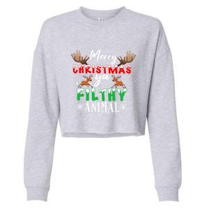 Funny Alone At Home Movies Merry Christmas You Filty Animal Great Gift Cropped Pullover Crew