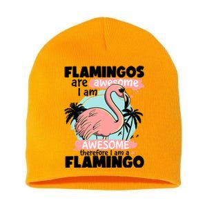 Flamingos Are Awesome I Am Awesome Funny Pink Flamingoes Gift Short Acrylic Beanie