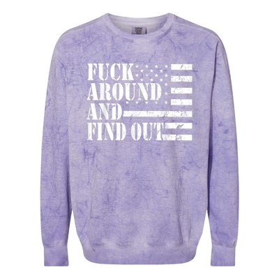 Fuck Around And Find Out American USA Flag Funny Colorblast Crewneck Sweatshirt