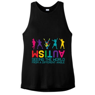 Funny Autism Awareness Seeing The World From Different Angles Ladies PosiCharge Tri-Blend Wicking Tank