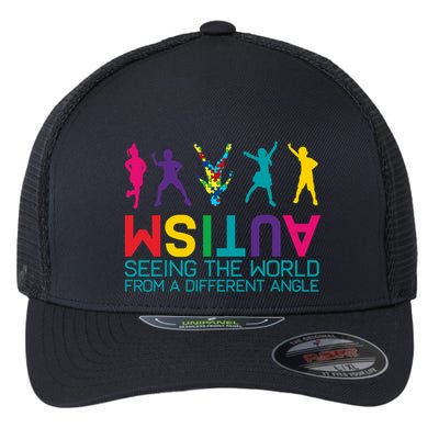 Funny Autism Awareness Seeing The World From Different Angles Flexfit Unipanel Trucker Cap