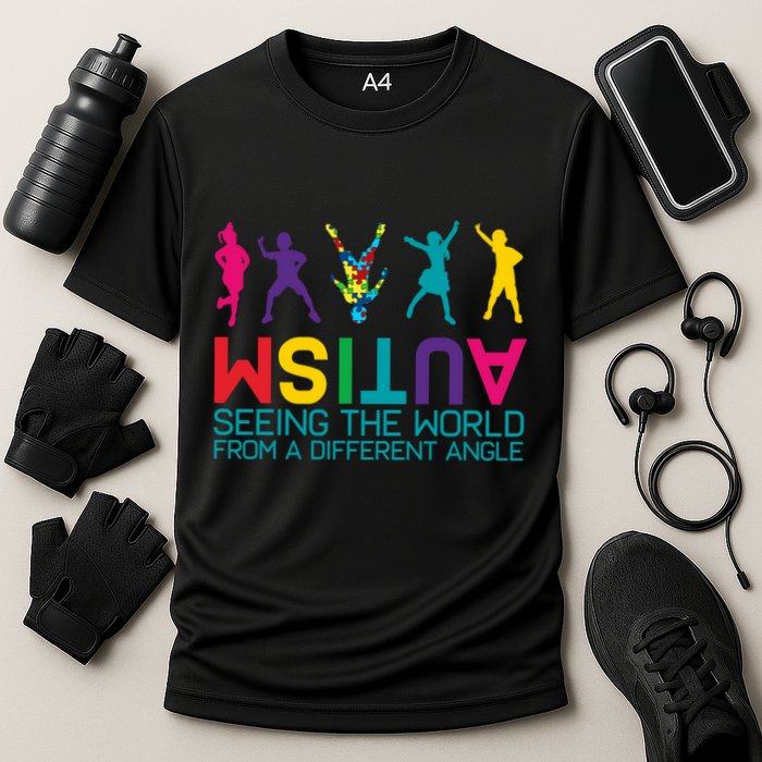 Funny Autism Awareness Seeing The World From Different Angles Performance Shirt