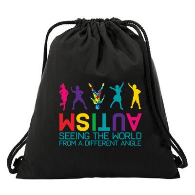 Funny Autism Awareness Seeing The World From Different Angles Drawstring Bag
