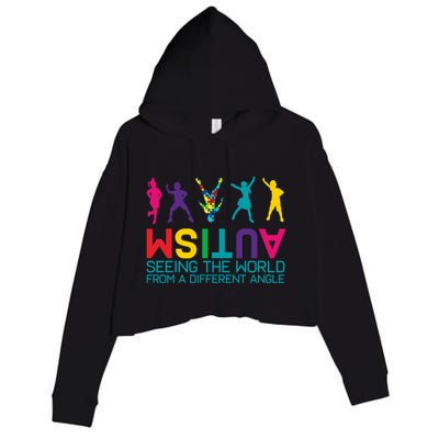 Funny Autism Awareness Seeing The World From Different Angles Crop Fleece Hoodie