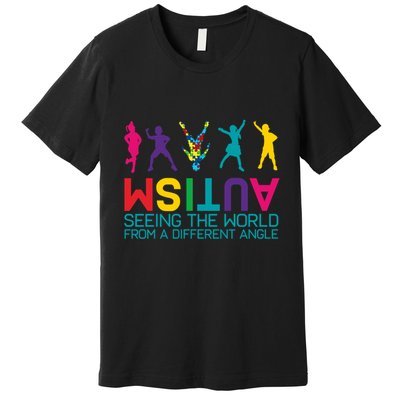 Funny Autism Awareness Seeing The World From Different Angles Premium T-Shirt