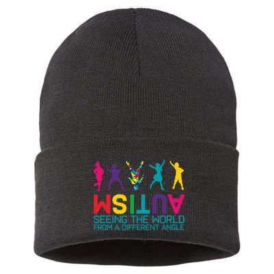 Funny Autism Awareness Seeing The World From Different Angles Sustainable Knit Beanie