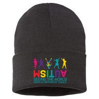 Funny Autism Awareness Seeing The World From Different Angles Sustainable Knit Beanie