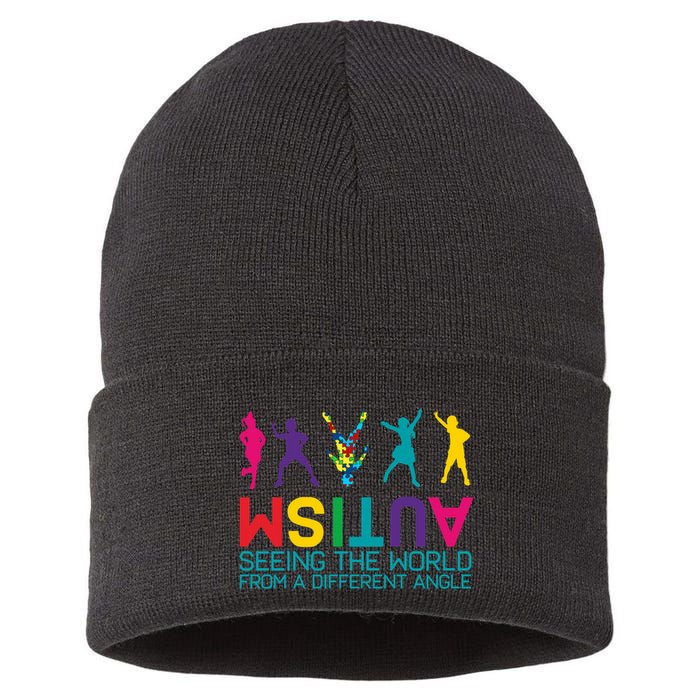 Funny Autism Awareness Seeing The World From Different Angles Sustainable Knit Beanie