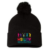 Funny Autism Awareness Seeing The World From Different Angles Pom Pom 12in Knit Beanie