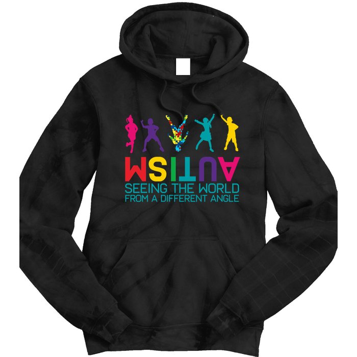 Funny Autism Awareness Seeing The World From Different Angles Tie Dye Hoodie
