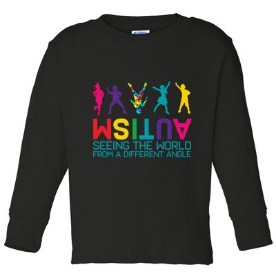 Funny Autism Awareness Seeing The World From Different Angles Toddler Long Sleeve Shirt