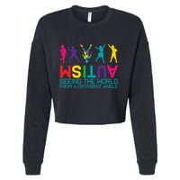 Funny Autism Awareness Seeing The World From Different Angles Cropped Pullover Crew