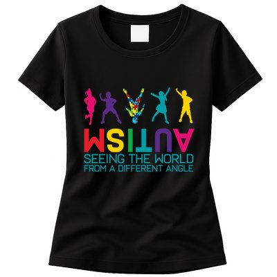 Funny Autism Awareness Seeing The World From Different Angles Womens T-Shirt