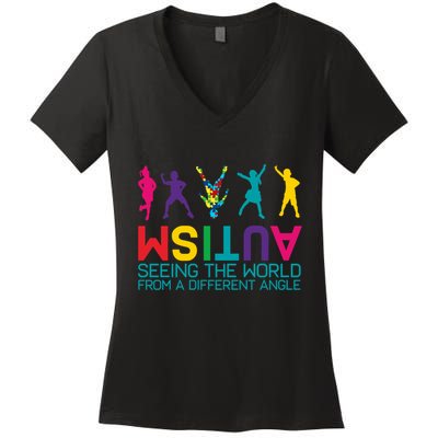Funny Autism Awareness Seeing The World From Different Angles Women's V-Neck T-Shirt