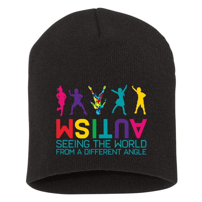 Funny Autism Awareness Seeing The World From Different Angles Short Acrylic Beanie