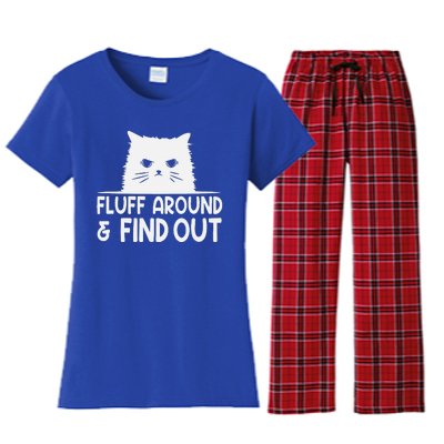 F.luff Around And Find Out Funny Cat Meme Humor Women's Flannel Pajama Set