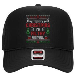 Funny Alone At Home Movies Merry Christmas You Filty Animal High Crown Mesh Back Trucker Hat