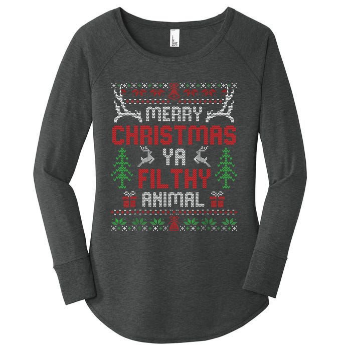 Funny Alone At Home Movies Merry Christmas You Filty Animal Women's Perfect Tri Tunic Long Sleeve Shirt