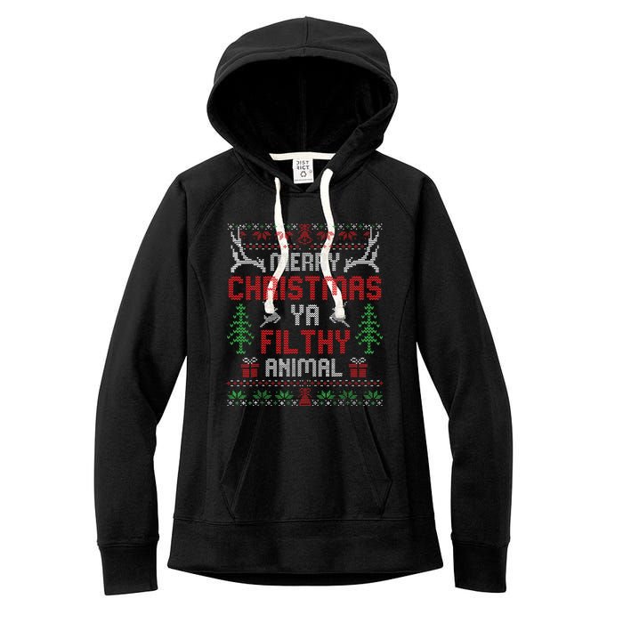 Funny Alone At Home Movies Merry Christmas You Filty Animal Women's Fleece Hoodie