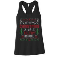 Funny Alone At Home Movies Merry Christmas You Filty Animal Women's Racerback Tank