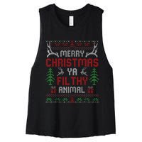 Funny Alone At Home Movies Merry Christmas You Filty Animal Women's Racerback Cropped Tank