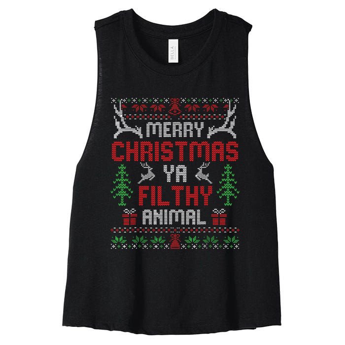 Funny Alone At Home Movies Merry Christmas You Filty Animal Women's Racerback Cropped Tank