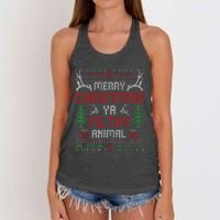 Funny Alone At Home Movies Merry Christmas You Filty Animal Women's Knotted Racerback Tank