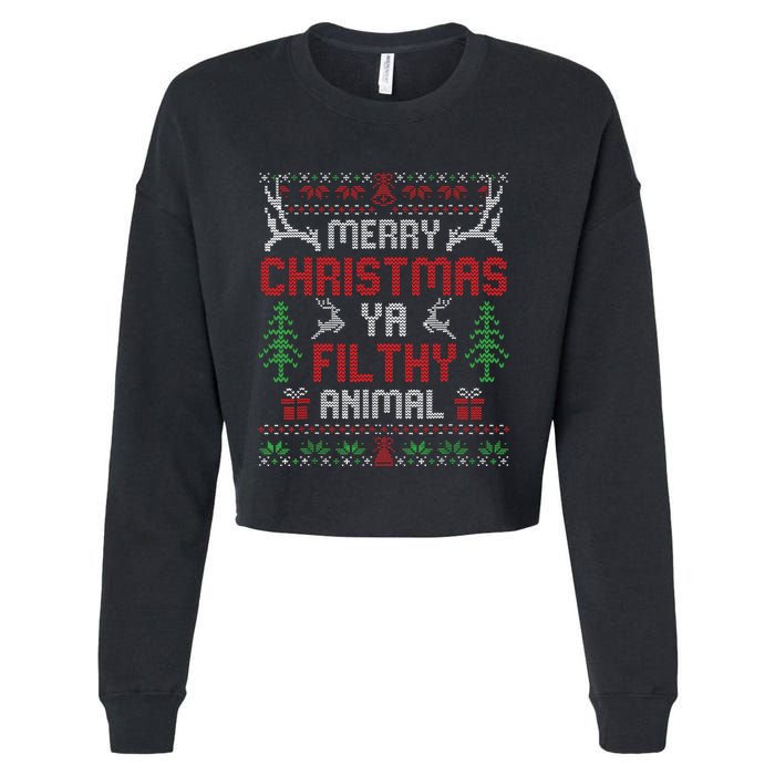 Funny Alone At Home Movies Merry Christmas You Filty Animal Cropped Pullover Crew