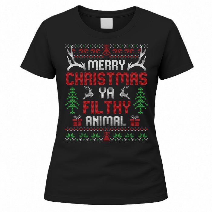 Funny Alone At Home Movies Merry Christmas You Filty Animal Women's T-Shirt