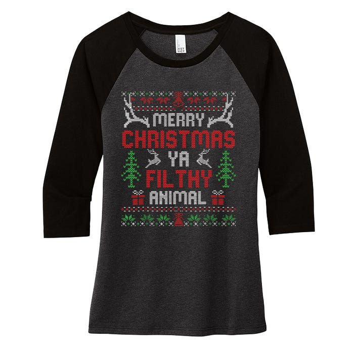 Funny Alone At Home Movies Merry Christmas You Filty Animal Women's Tri-Blend 3/4-Sleeve Raglan Shirt