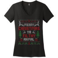 Funny Alone At Home Movies Merry Christmas You Filty Animal Women's V-Neck T-Shirt