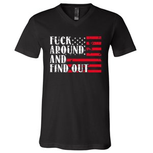 Fuck Around And Find Out American USA Flag V-Neck T-Shirt