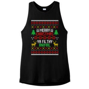 Funny Alone At Home Movies Merry Christmas You Filty Animal Gift Ladies PosiCharge Tri-Blend Wicking Tank