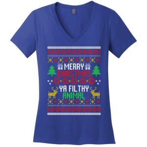 Funny Alone At Home Movies Merry Christmas You Filty Animal Gift Women's V-Neck T-Shirt