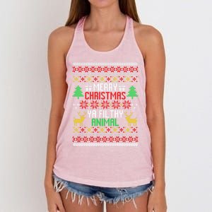 Funny Alone At Home Movies Merry Christmas You Filty Animal Gift Women's Knotted Racerback Tank