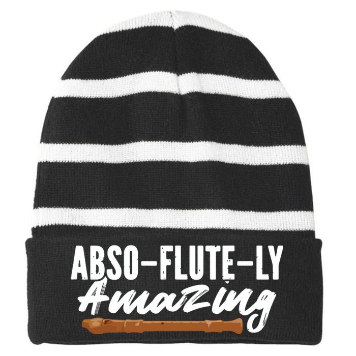 Flutist AbsoFluteLy Amazing Flute Player Striped Beanie with Solid Band